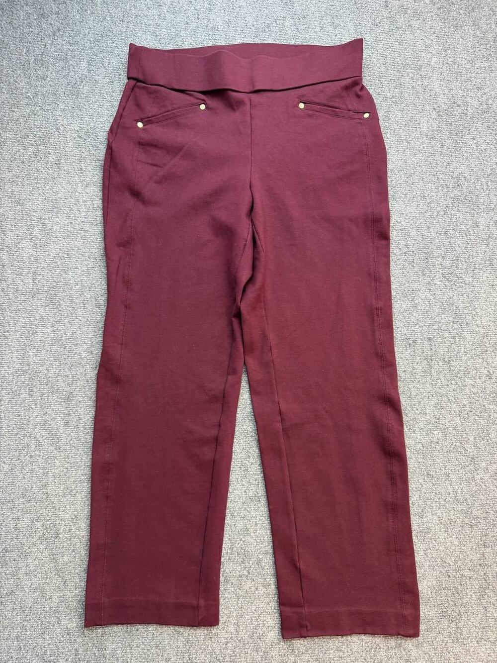 Anne Klein Women's 1X Burgundy Pull On Straight Leg Pants Gold Tone Accents